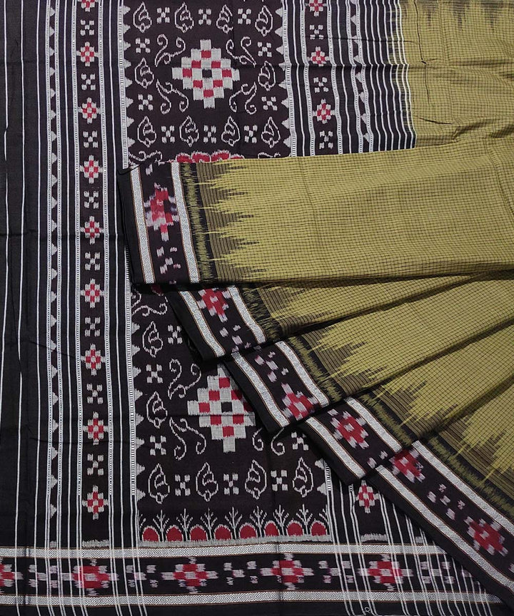 Olive green black handwoven cotton nuapatna saree