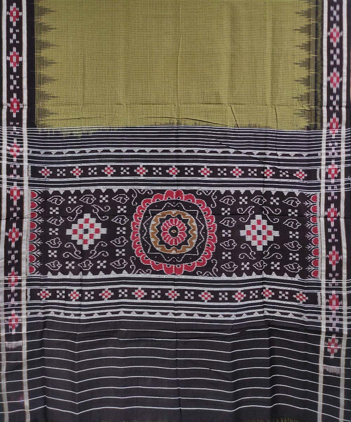 Olive green black handwoven cotton nuapatna saree