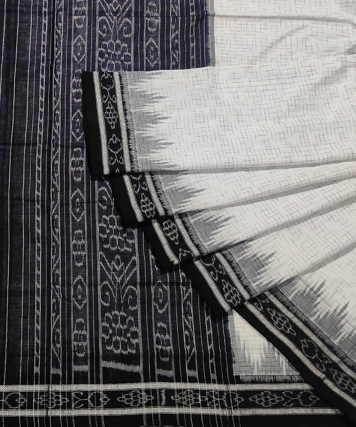 White black handwoven cotton nuapatna saree