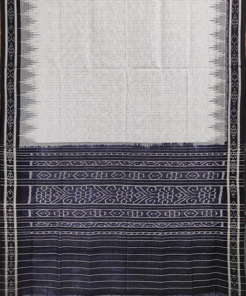 White black handwoven cotton nuapatna saree