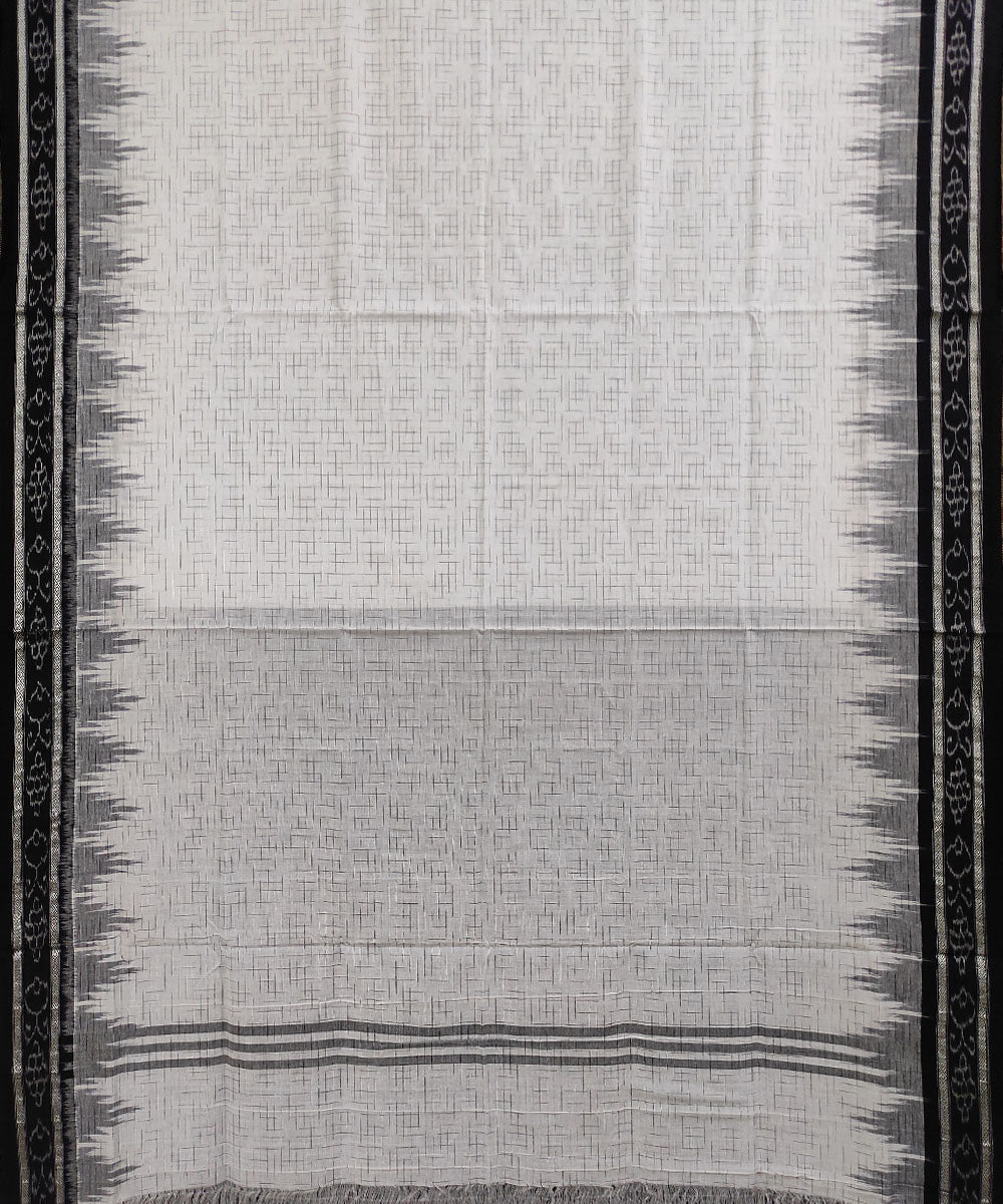 White black handwoven cotton nuapatna saree