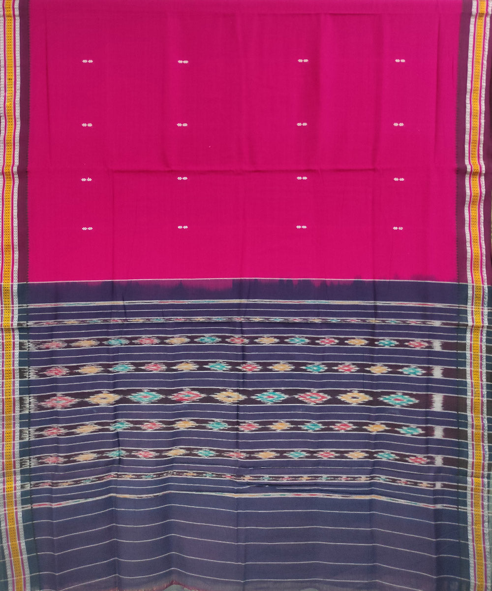 Pink black handwoven cotton nuapatna saree