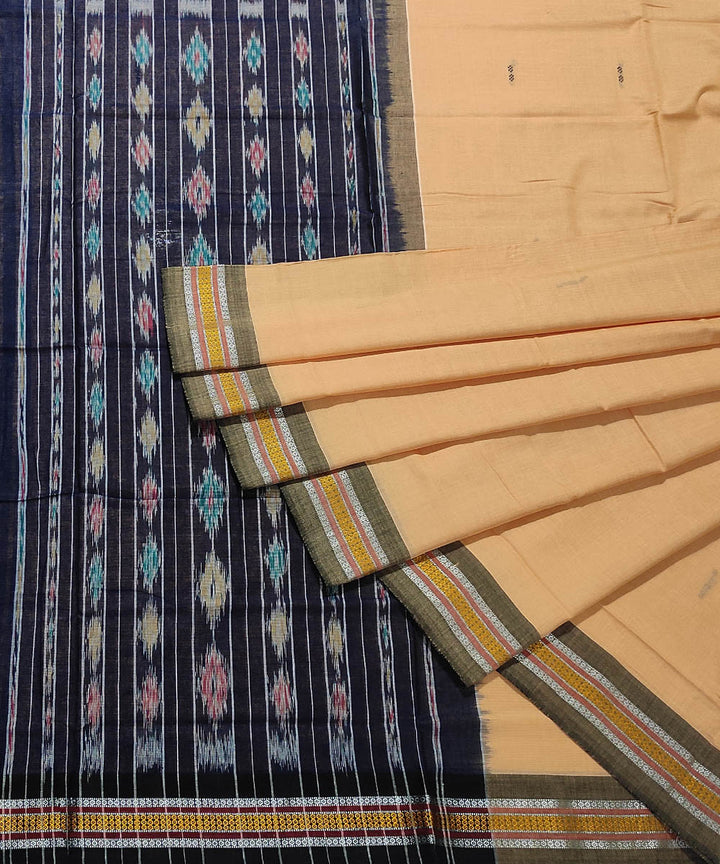 Cream black handwoven cotton nuapatna saree