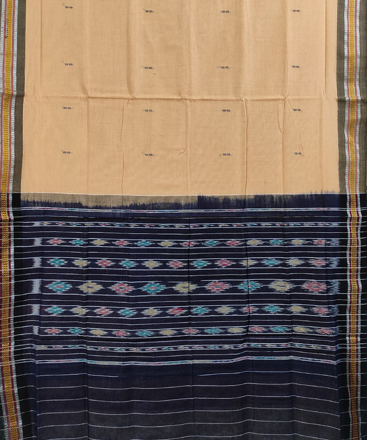 Cream black handwoven cotton nuapatna saree