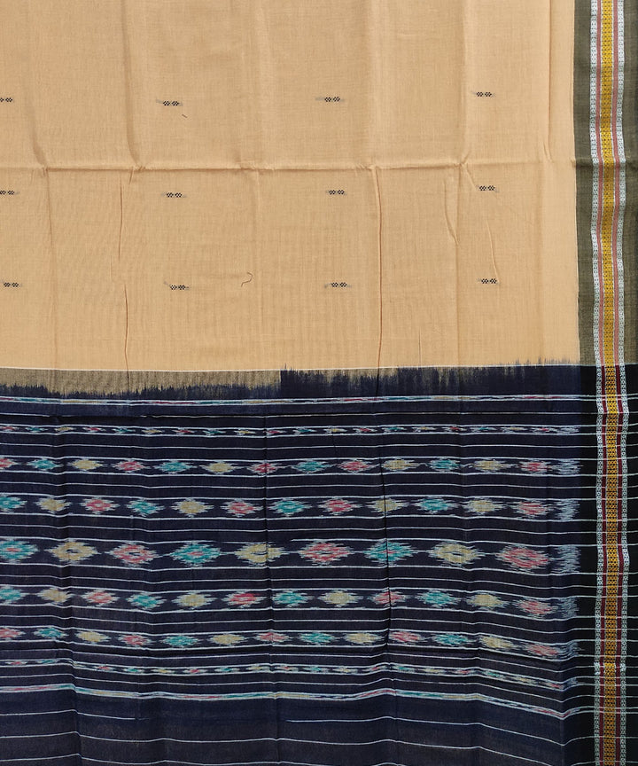 Cream black handwoven cotton nuapatna saree