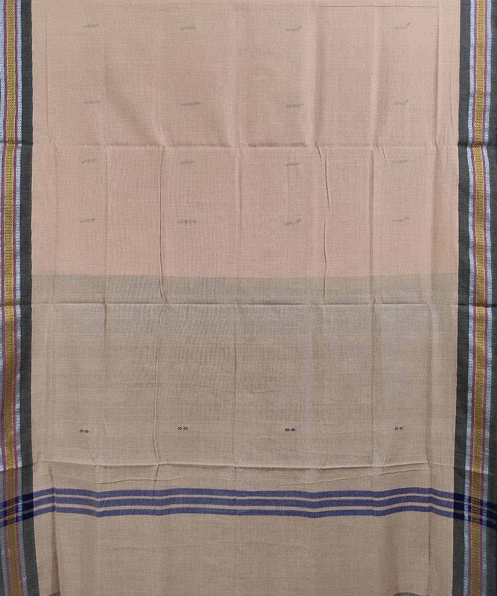 Cream black handwoven cotton nuapatna saree
