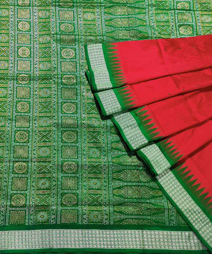 Red green handwoven silk bomkai saree