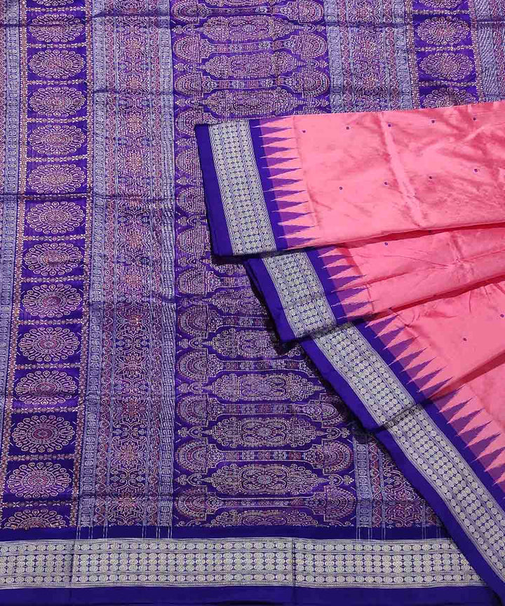 Pink blue handwoven silk bomkai saree