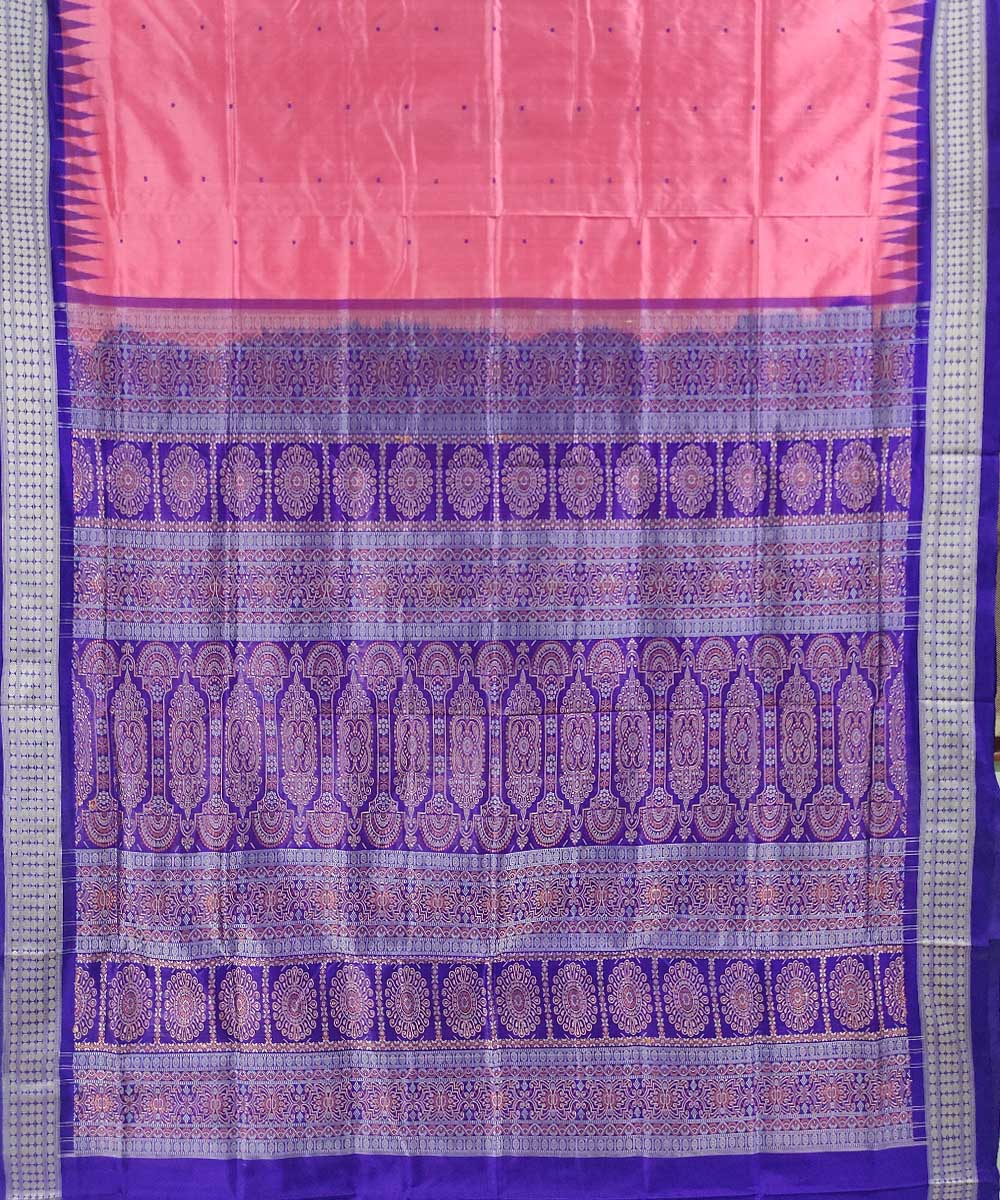Pink blue handwoven silk bomkai saree