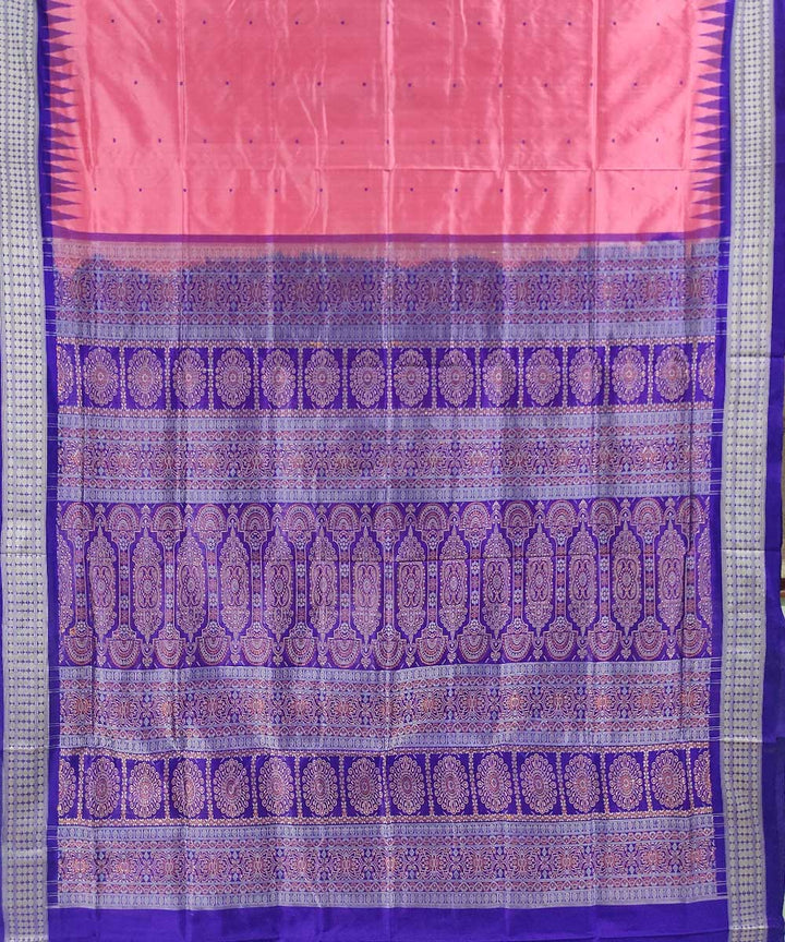 Pink blue handwoven silk bomkai saree