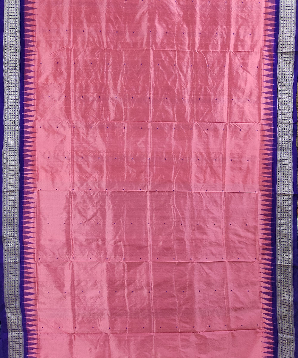 Pink blue handwoven silk bomkai saree