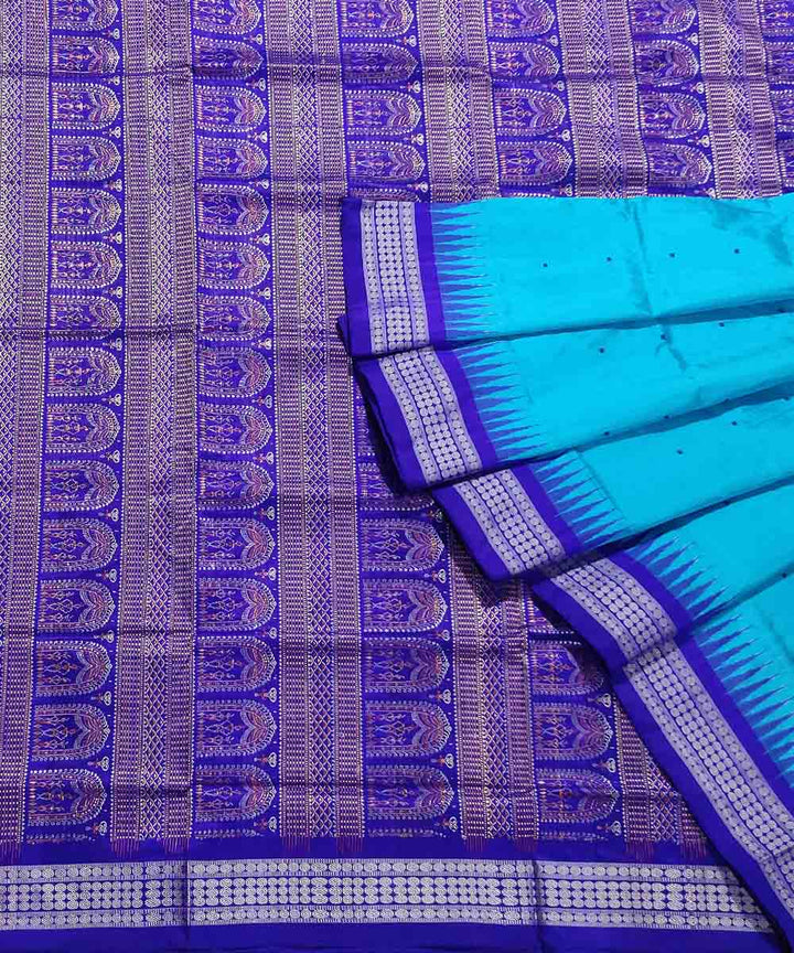 Cyan blue handwoven silk bomkai saree