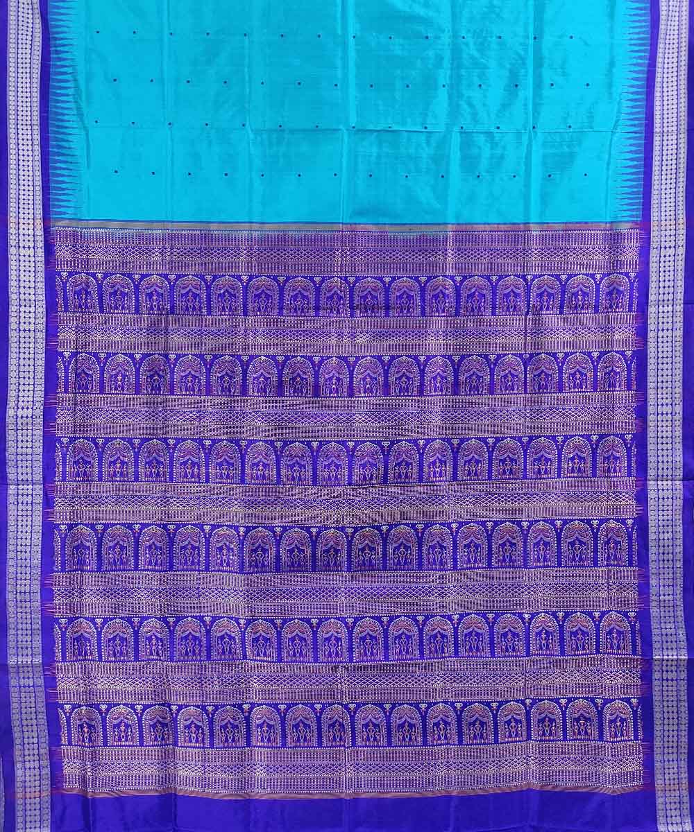 Cyan blue handwoven silk bomkai saree