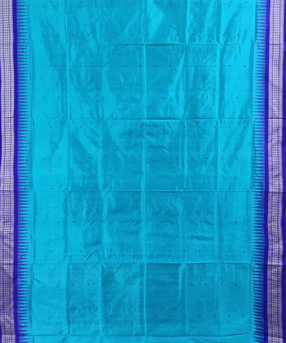 Cyan blue handwoven silk bomkai saree
