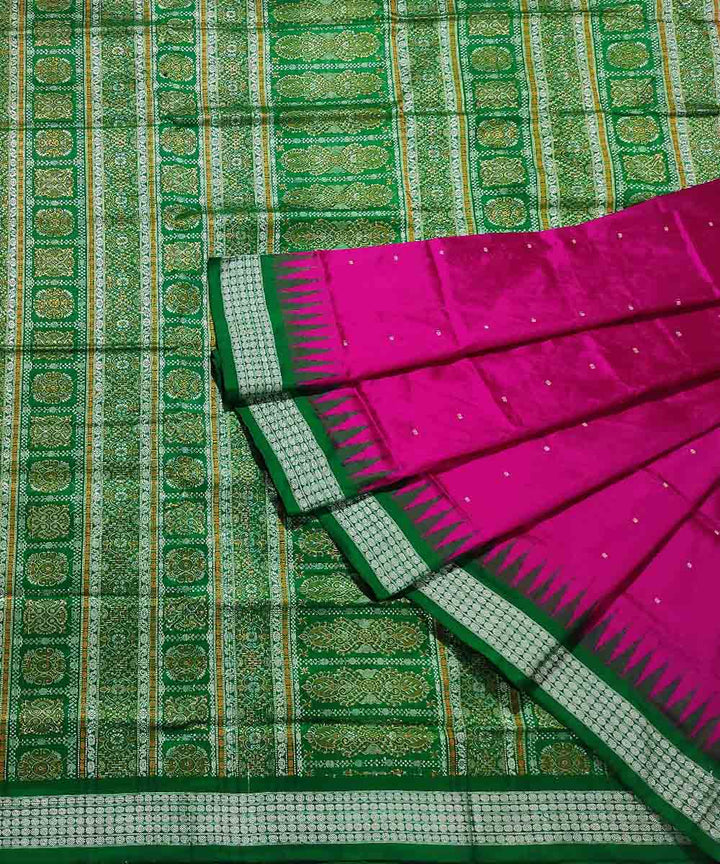 Magenta green handwoven silk bomkai saree