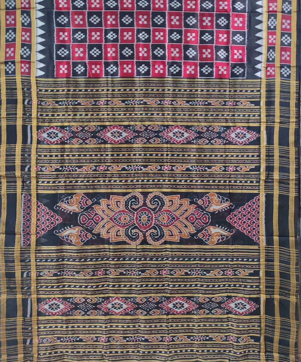 Red black handwoven cotton silk khandua saree