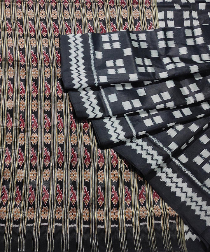 Black white handwoven cotton silk khandua saree