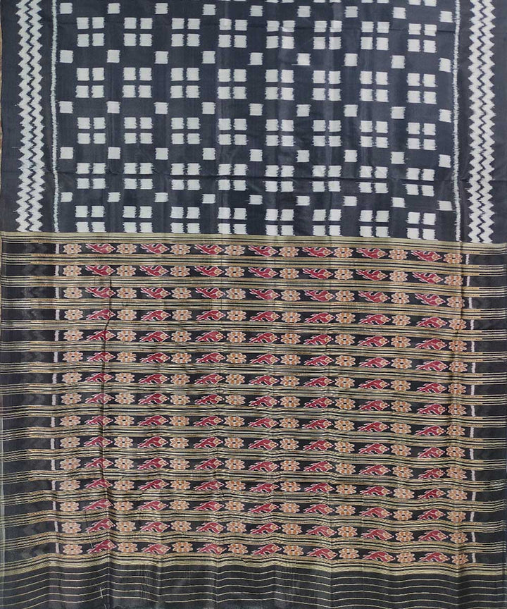 Black white handwoven cotton silk khandua saree