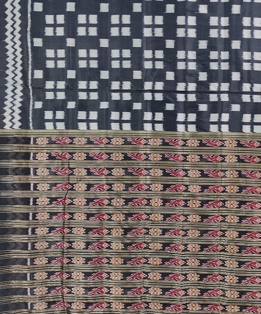 Black white handwoven cotton silk khandua saree