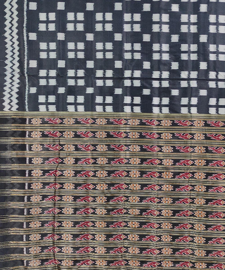 Black white handwoven cotton silk khandua saree