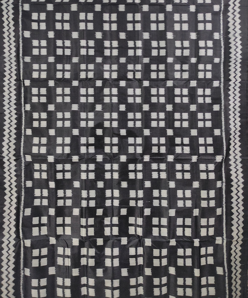Black white handwoven cotton silk khandua saree