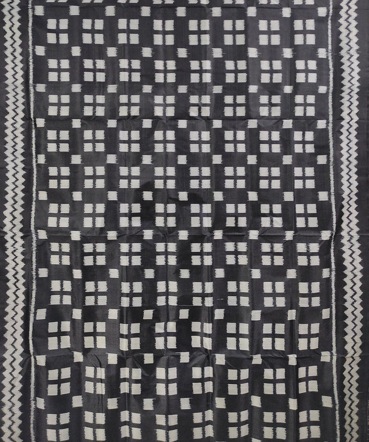 Black white handwoven cotton silk khandua saree