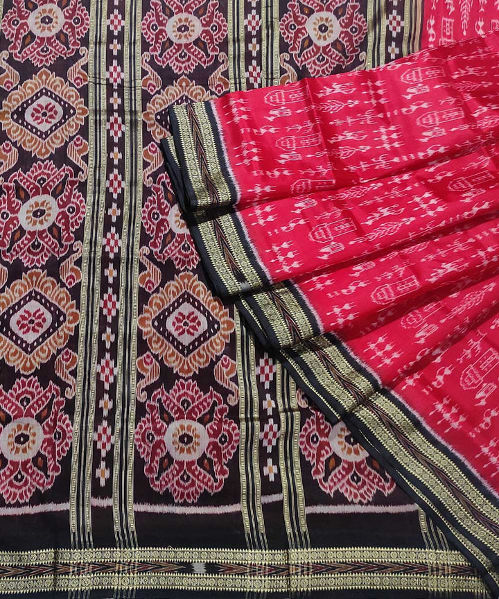 Red black handwoven cotton silk khandua saree