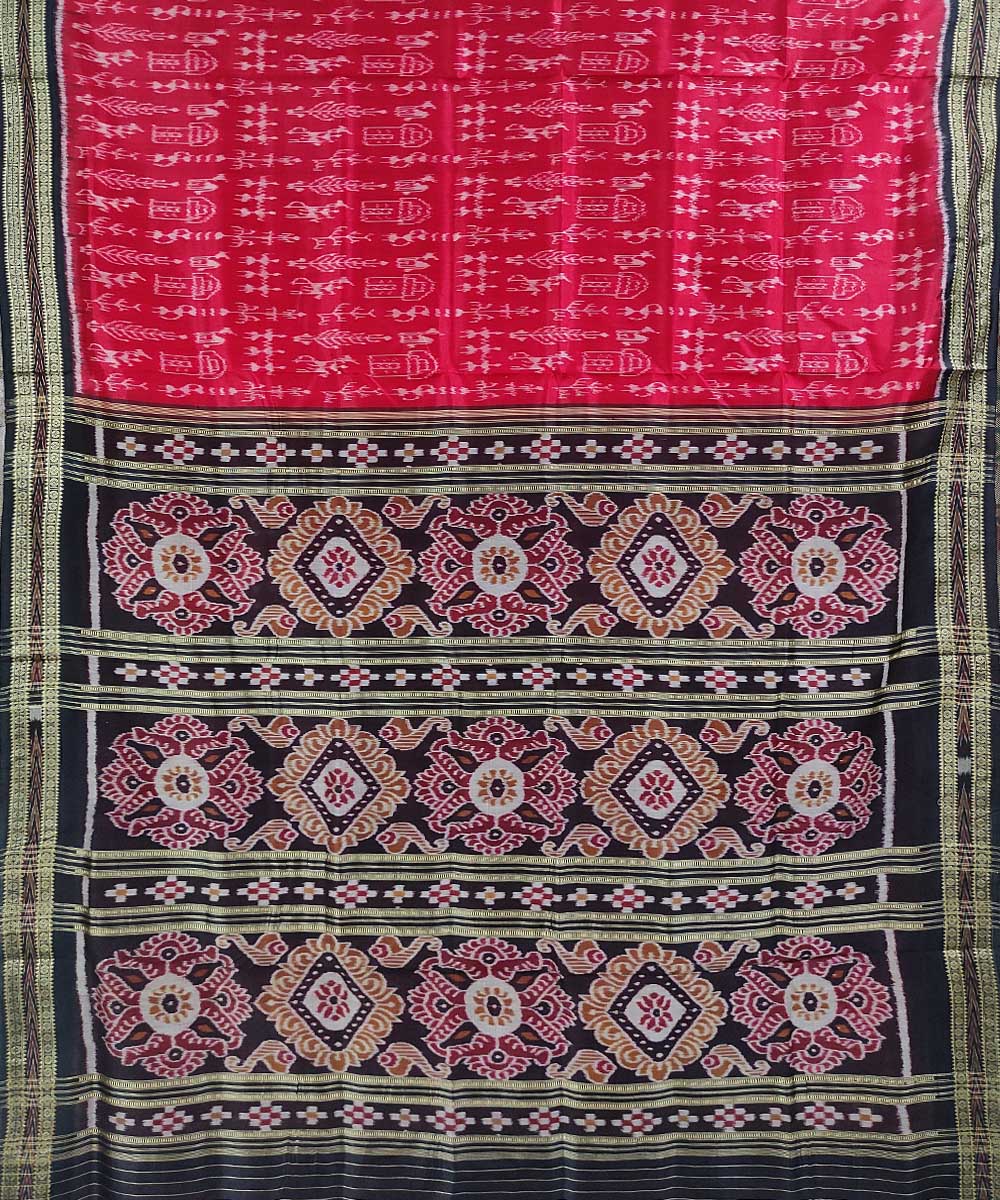 Red black handwoven cotton silk khandua saree
