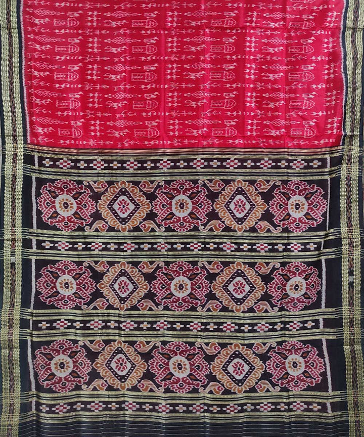 Red black handwoven cotton silk khandua saree