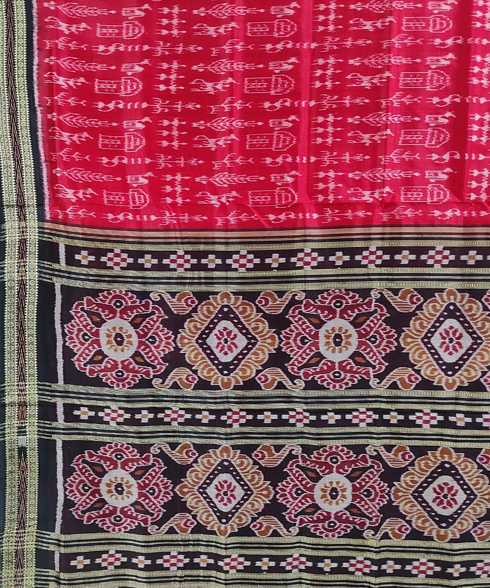 Red black handwoven cotton silk khandua saree