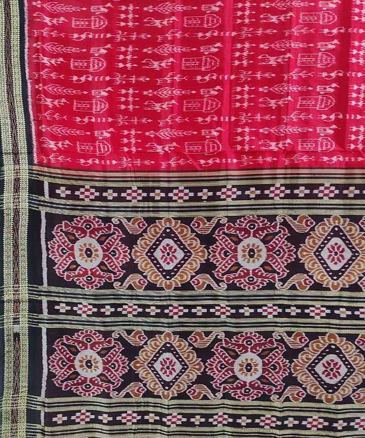 Red black handwoven cotton silk khandua saree