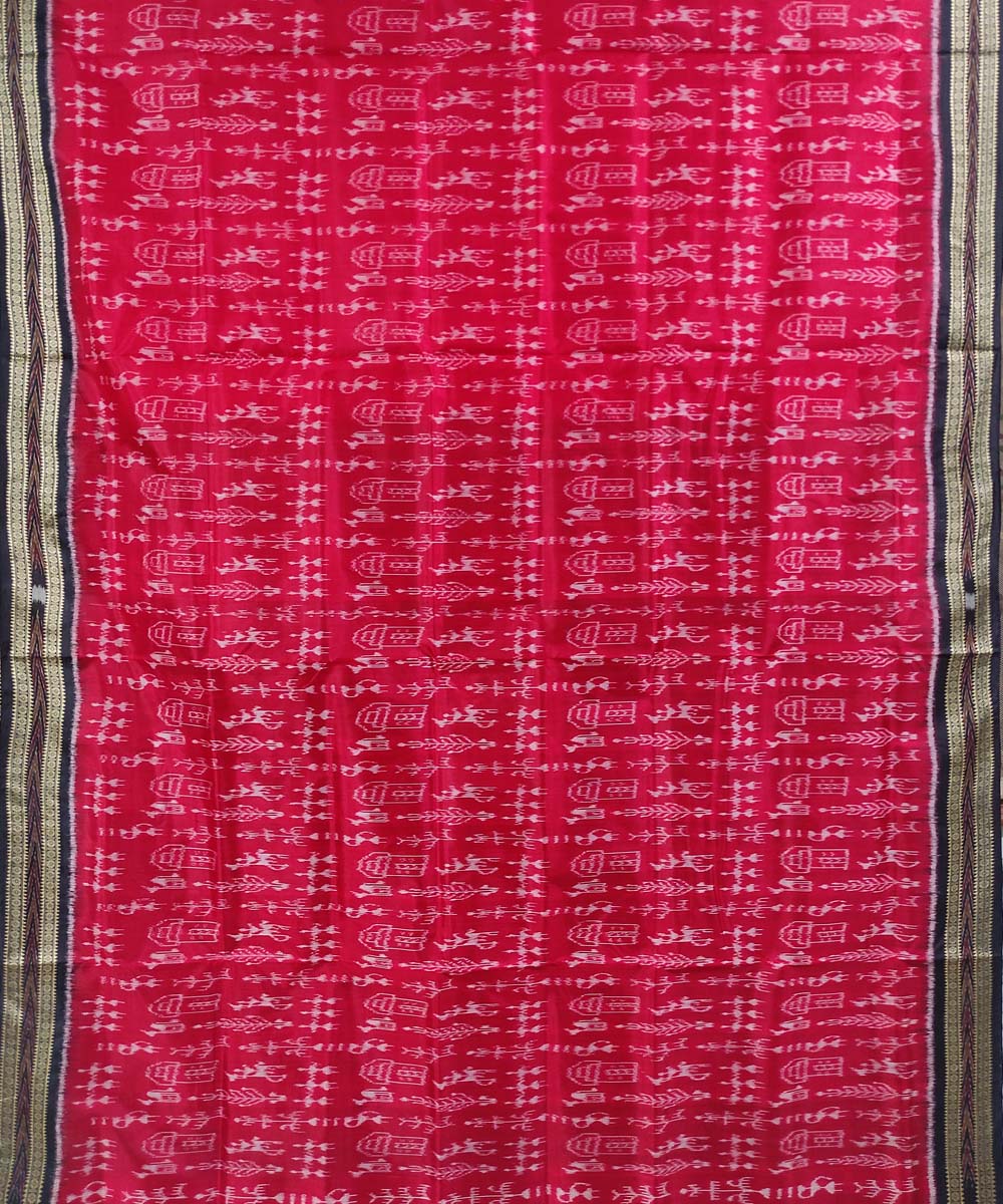 Red black handwoven cotton silk khandua saree