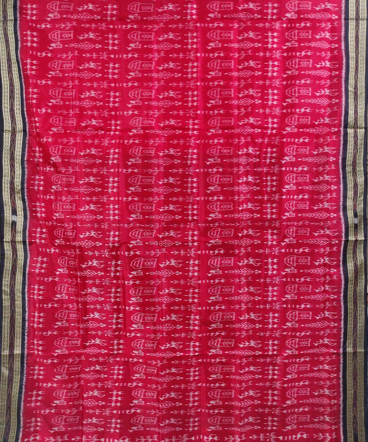 Red black handwoven cotton silk khandua saree