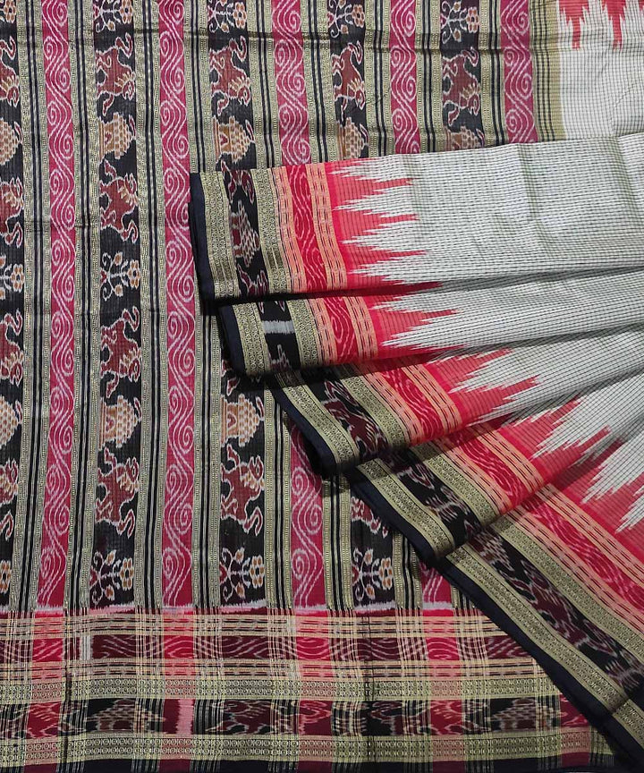 Grey black handwoven cotton silk khandua saree