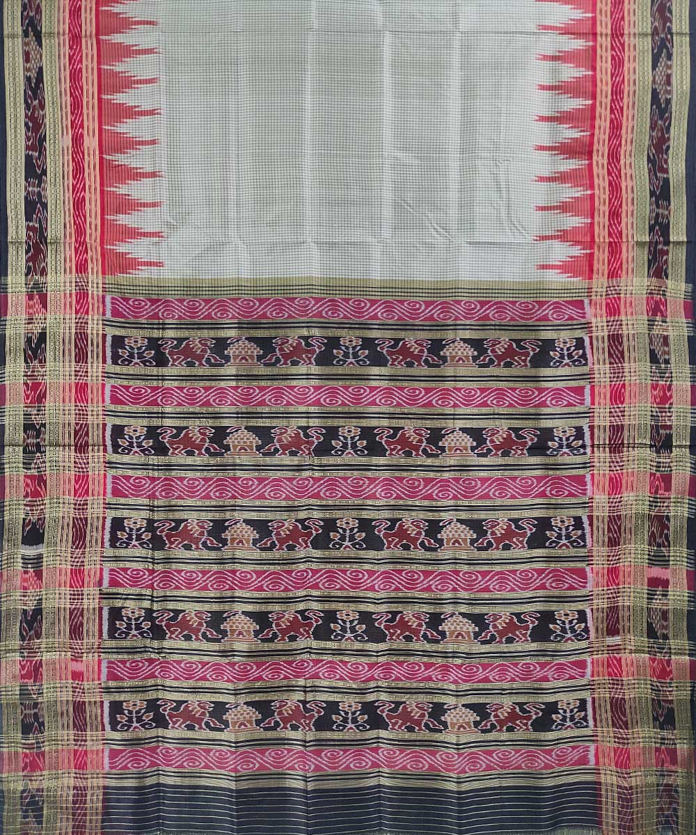 Grey black handwoven cotton silk khandua saree