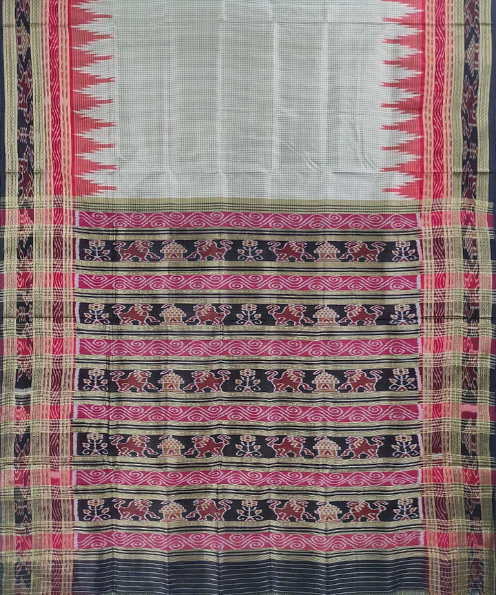 Grey black handwoven cotton silk khandua saree