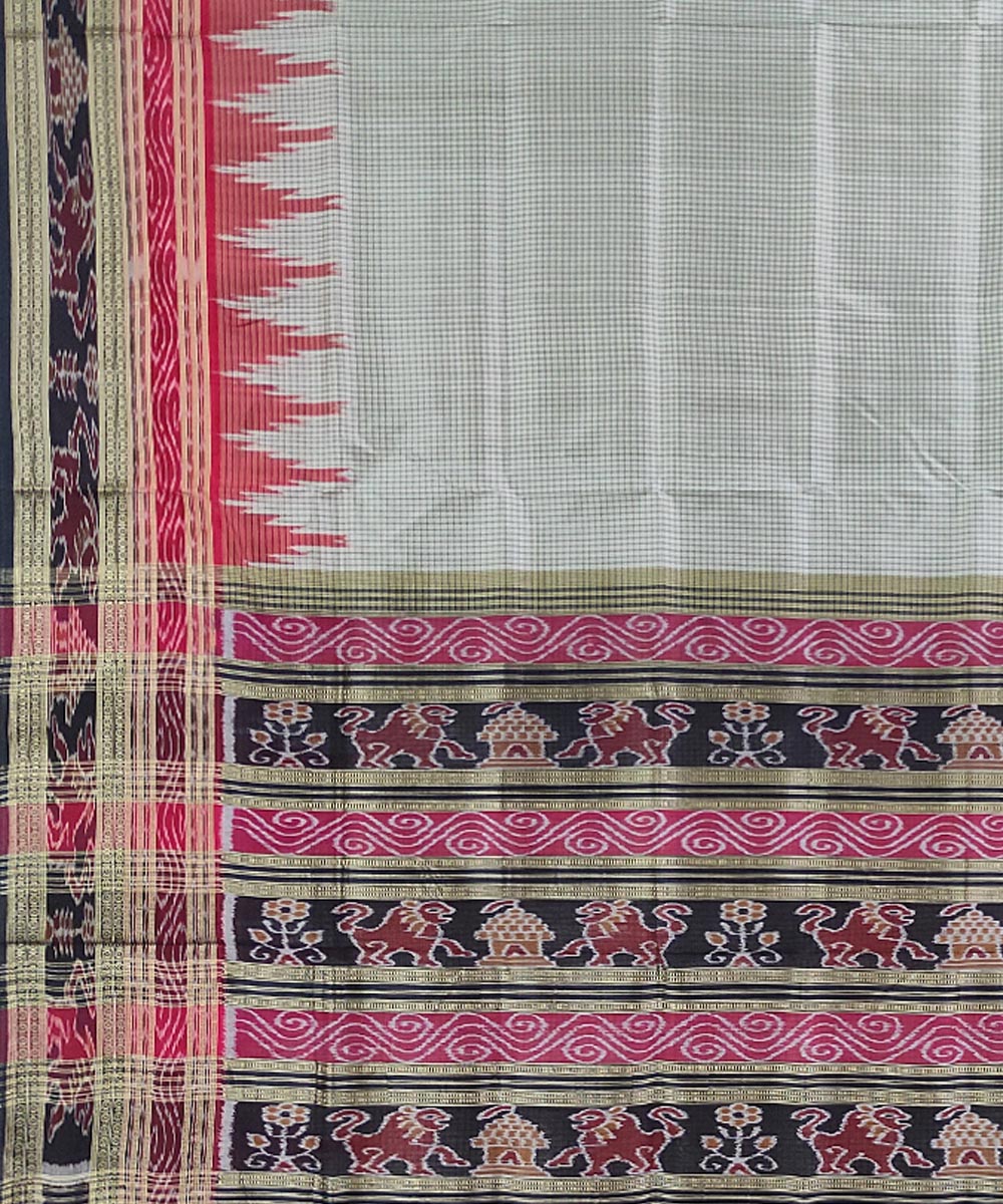 Grey black handwoven cotton silk khandua saree