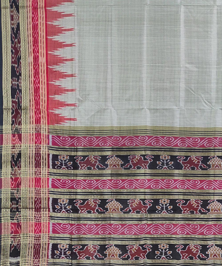 Grey black handwoven cotton silk khandua saree