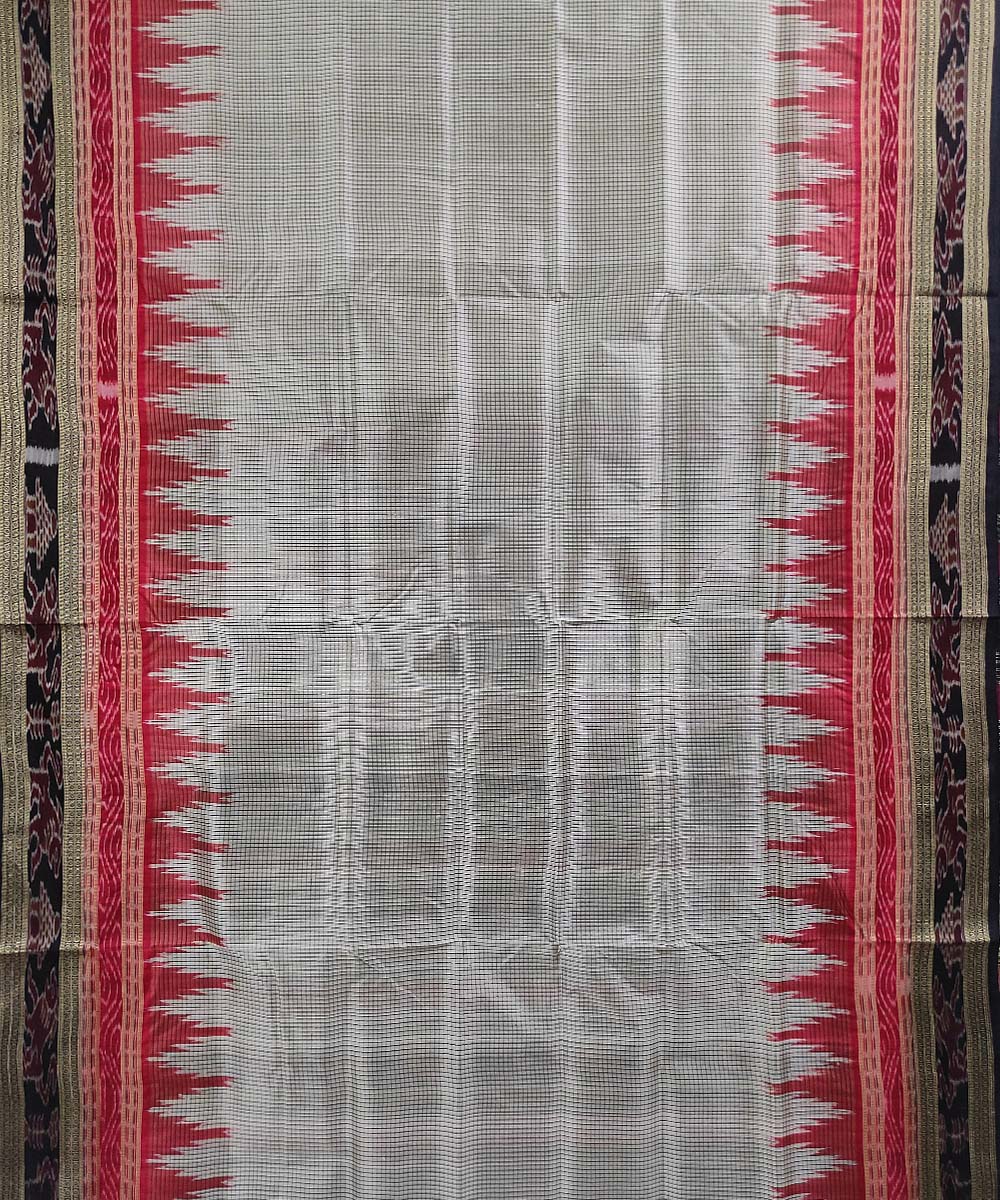 Grey black handwoven cotton silk khandua saree