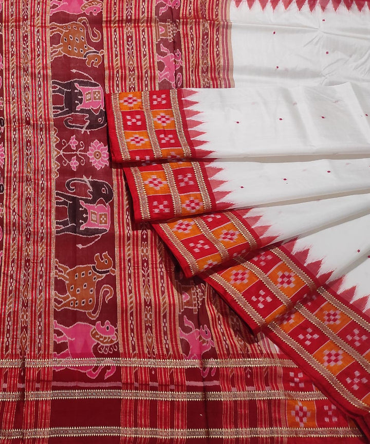 White red handwoven cotton silk khandua saree
