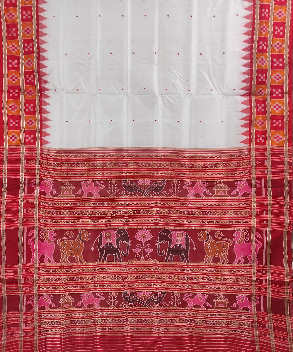 White red handwoven cotton silk khandua saree