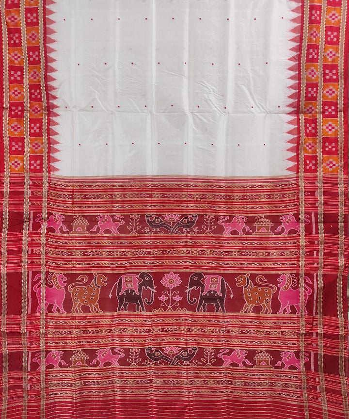 White red handwoven cotton silk khandua saree
