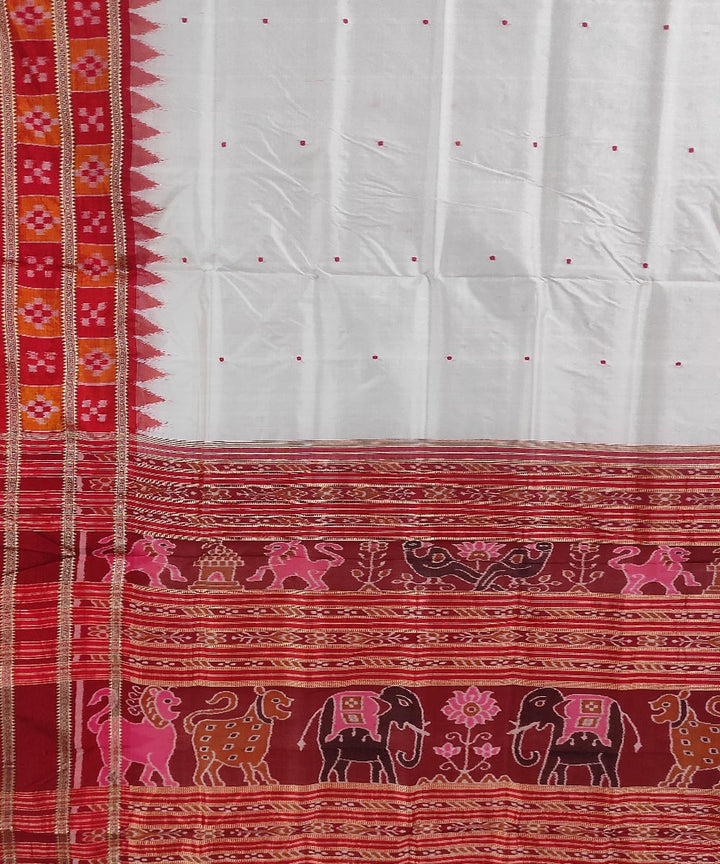 White red handwoven cotton silk khandua saree