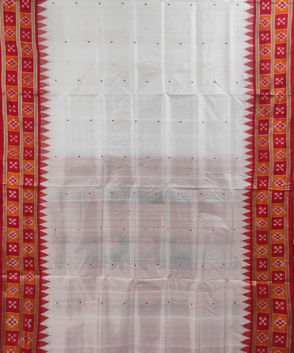 White red handwoven cotton silk khandua saree