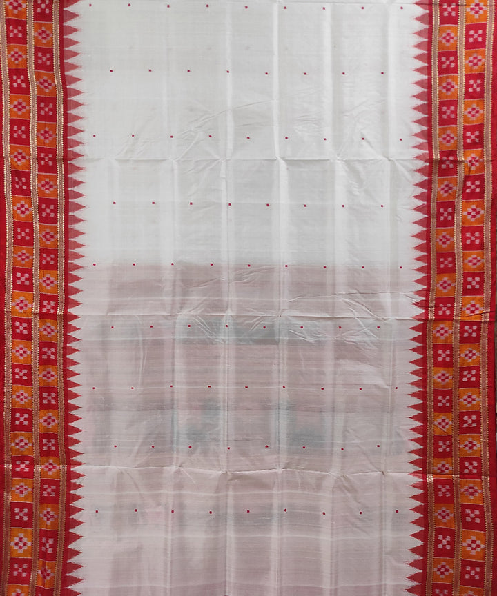 White red handwoven cotton silk khandua saree