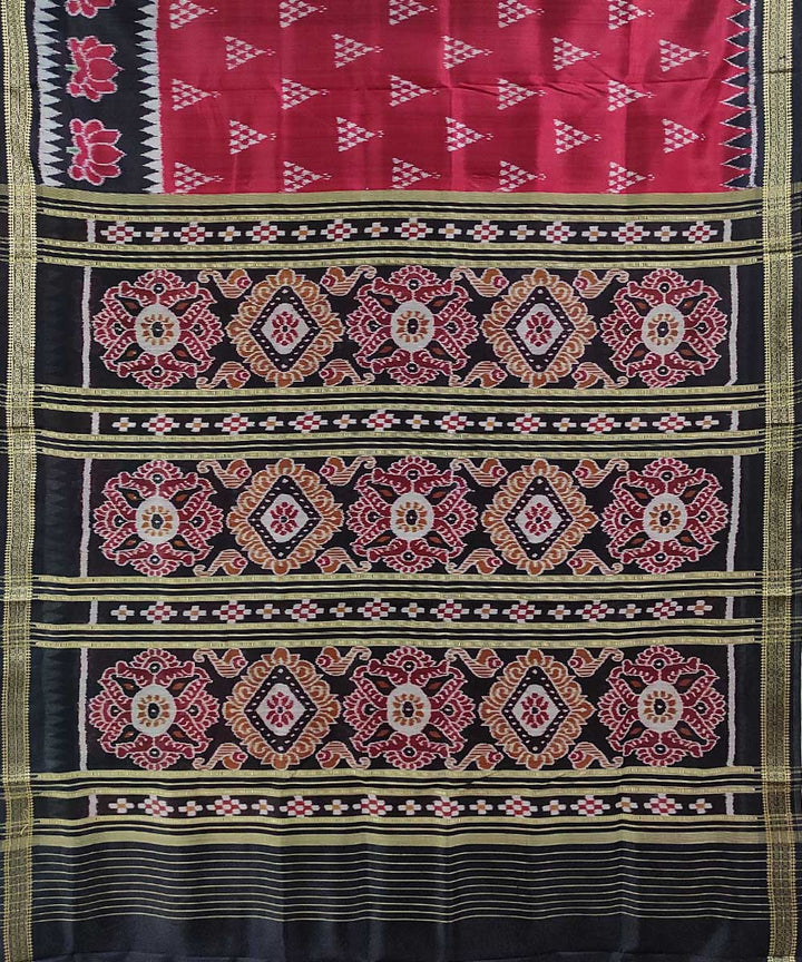 Red black hand woven cotton silk khandua saree