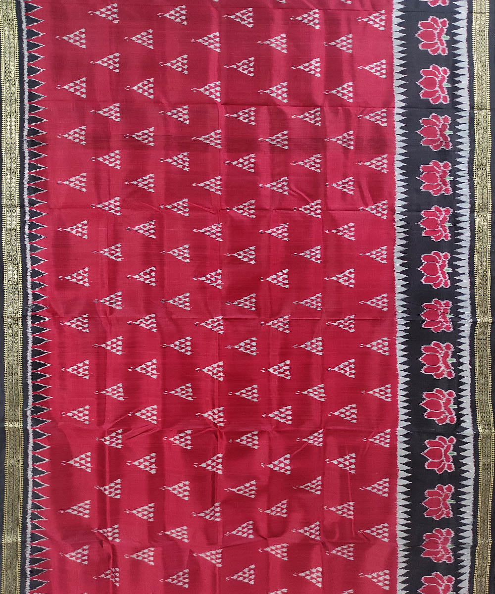 Red black hand woven cotton silk khandua saree