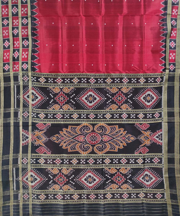 Red black handloom cotton silk khandua saree