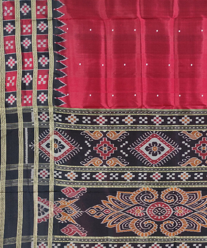 Red black handloom cotton silk khandua saree