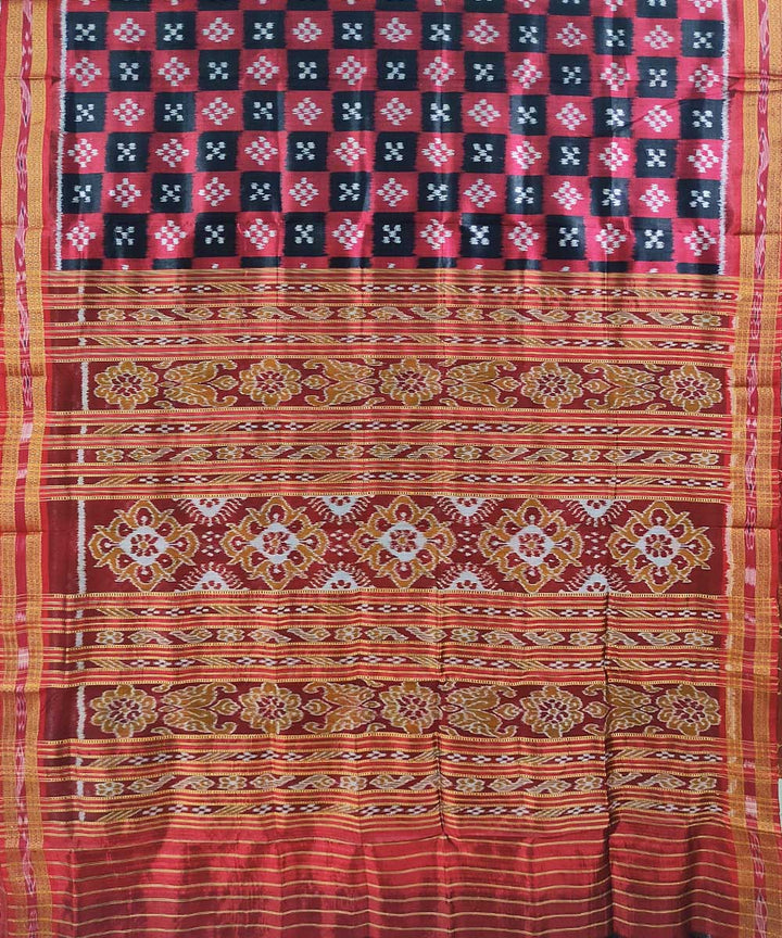 Black red handwoven cotton silk khandua saree